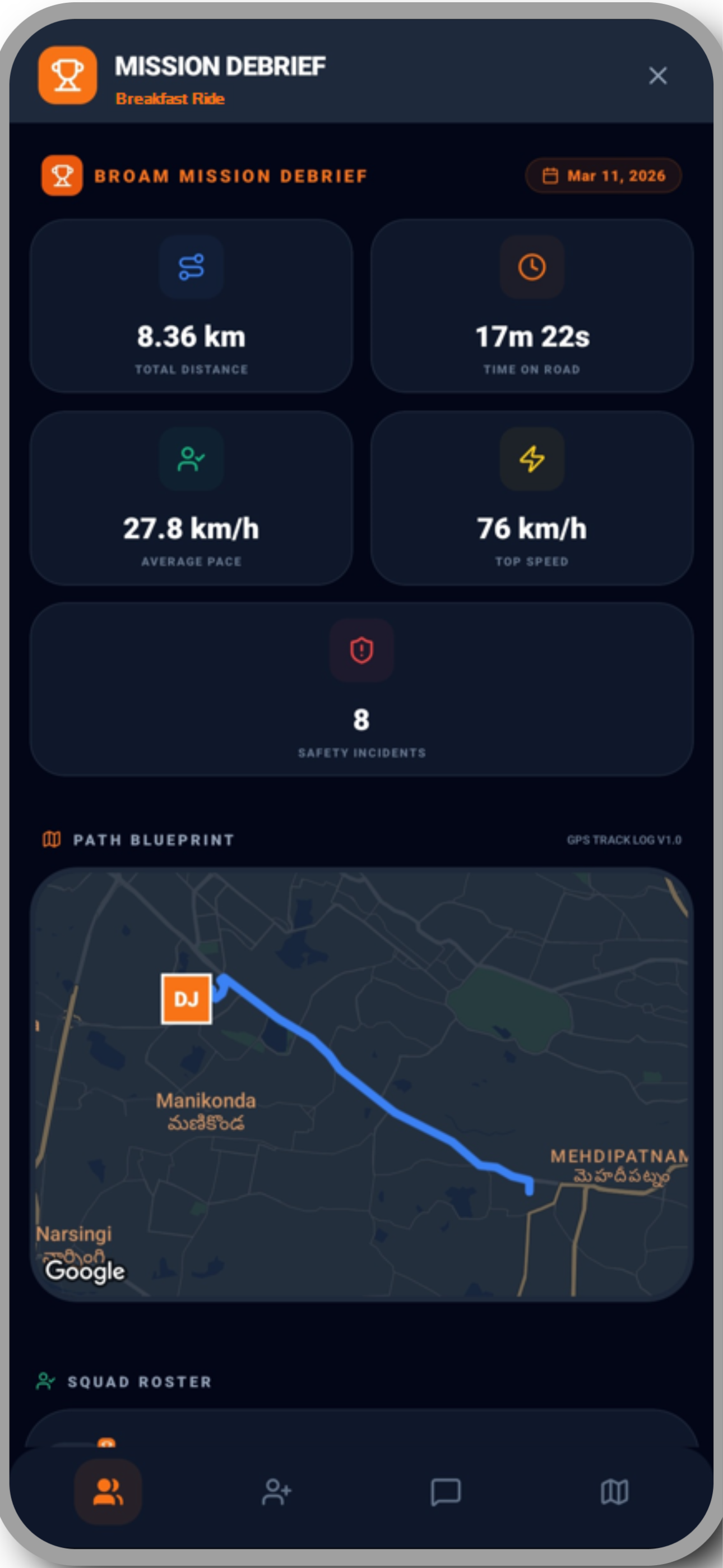 BROAM App - Post-Ride Mission Debrief and Analytics